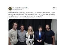 El saludo entre Javier Milei, Rafael Nadal, David Nalbandián y Carlos Moyá en el America Business Forum
